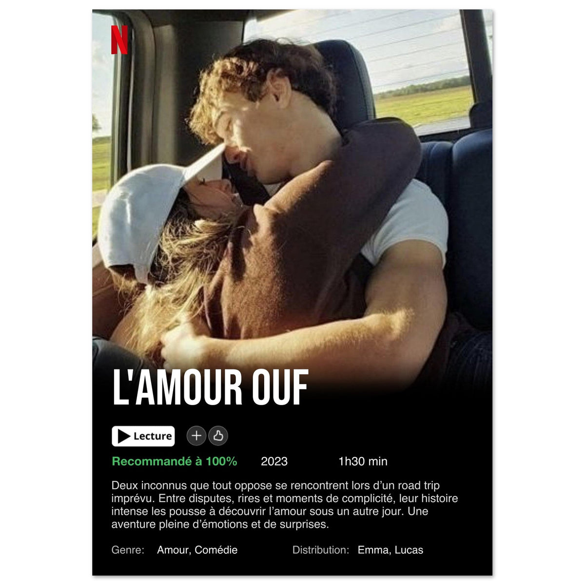 Idées cadeaux de Noël personnalisés : affiche Netflix personnalisée avec photo de couple